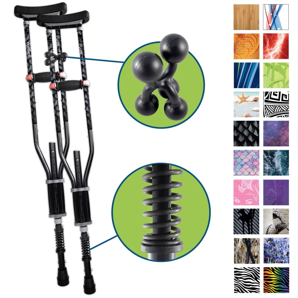 Adjustable Spring Cushion Crutches Perfect for Sports Injuries and Travel - Heights 4’7’’ to 6’6’’