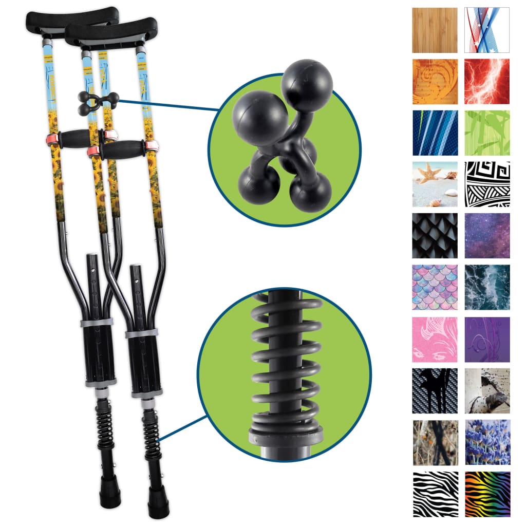 Adjustable Spring Cushion Crutches Perfect for Sports Injuries and Travel - Heights 4’7’’ to 6’6’’