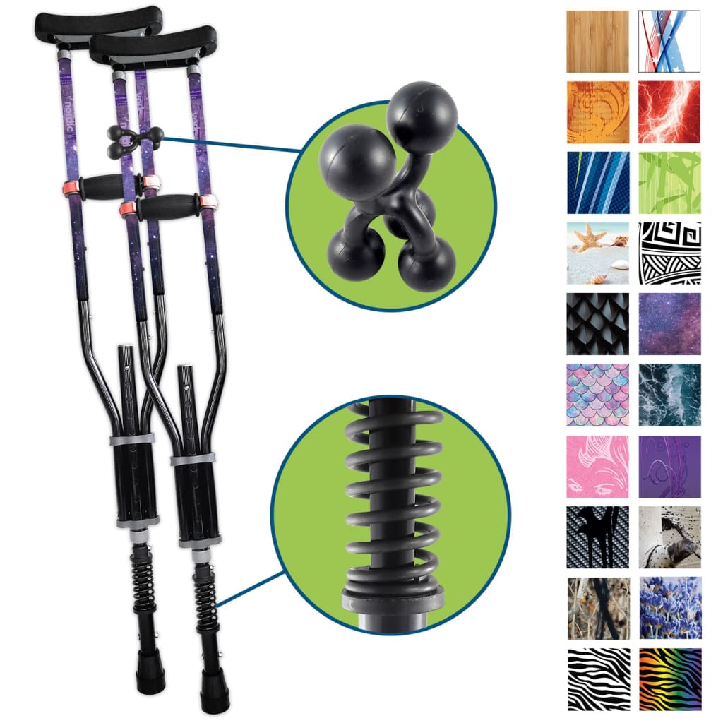 Adjustable Spring Cushion Crutches Perfect for Sports Injuries and Travel - Heights 4’7’’ to 6’6’’