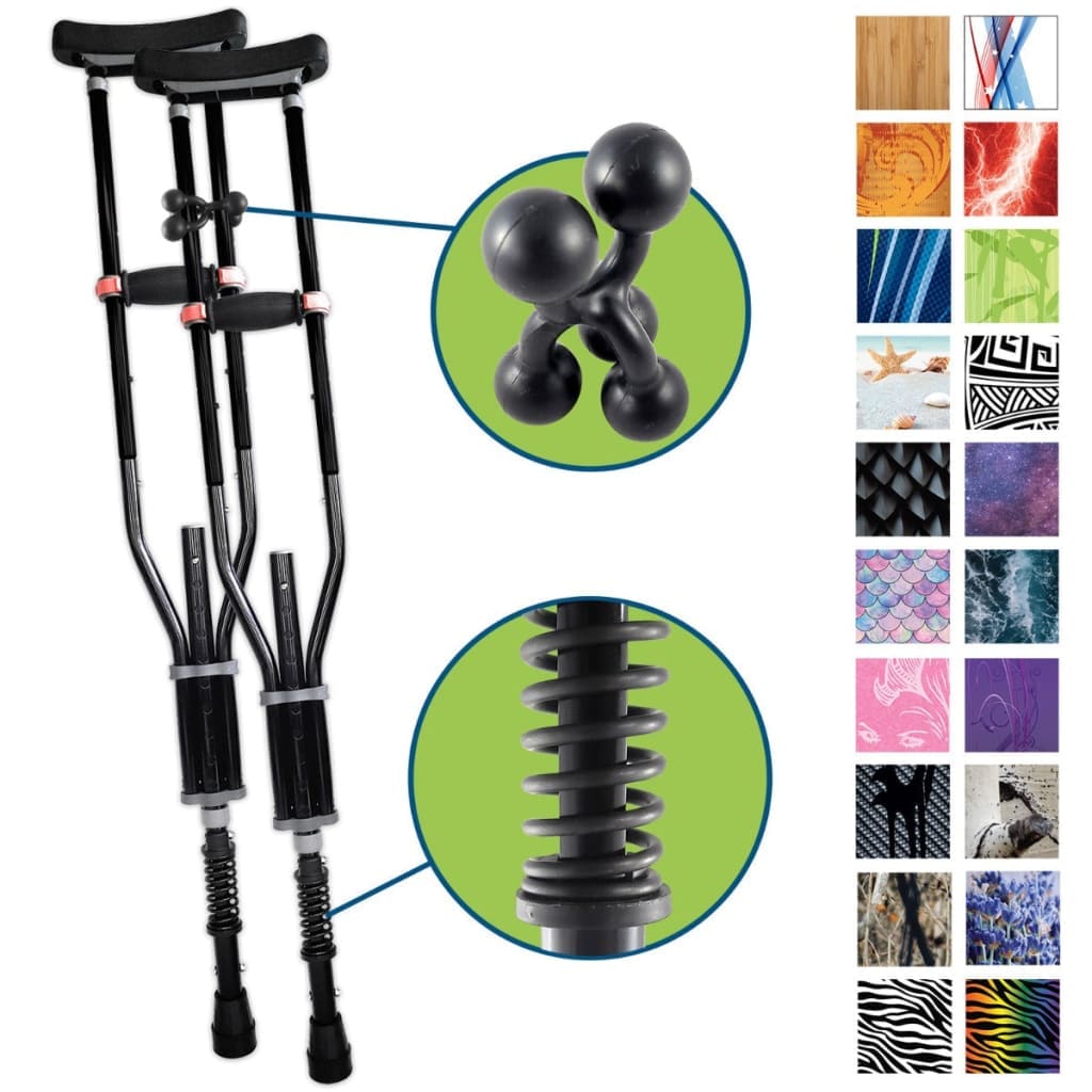 Adjustable Spring Cushion Crutches Perfect for Sports Injuries and Travel - Heights 4’7’’ to 6’6’’