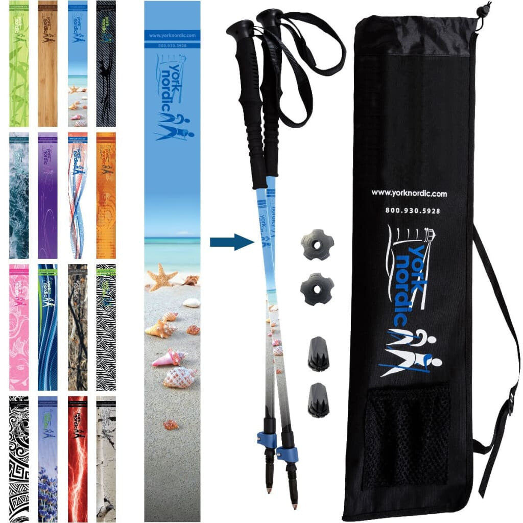 Beach & Street Walking Poles - Shells Design - Choice of Grips - 2 poles Tips Bag - For Heights up