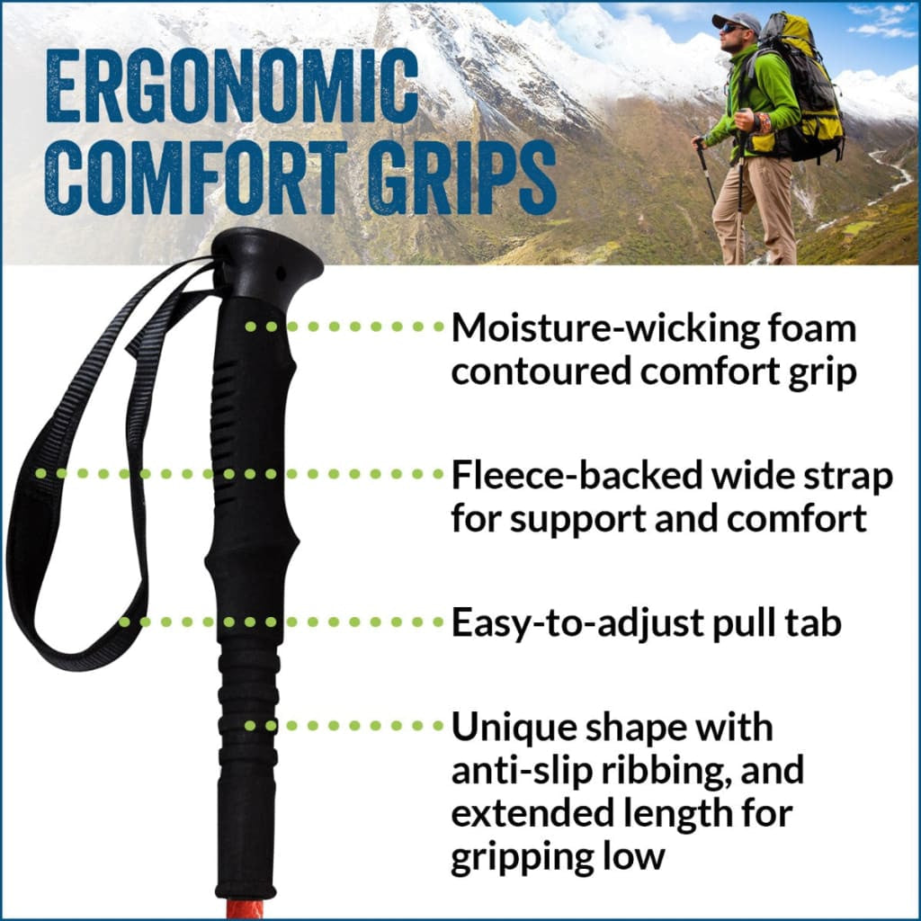 Blue Breeze Hiking & Walking Poles w-flip locks detachable feet and travel bag - pair - For Heights