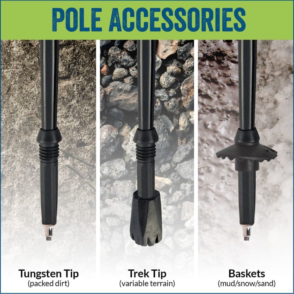 Blue Breeze Hiking & Walking Poles w-flip locks detachable feet and travel bag - pair - For Heights