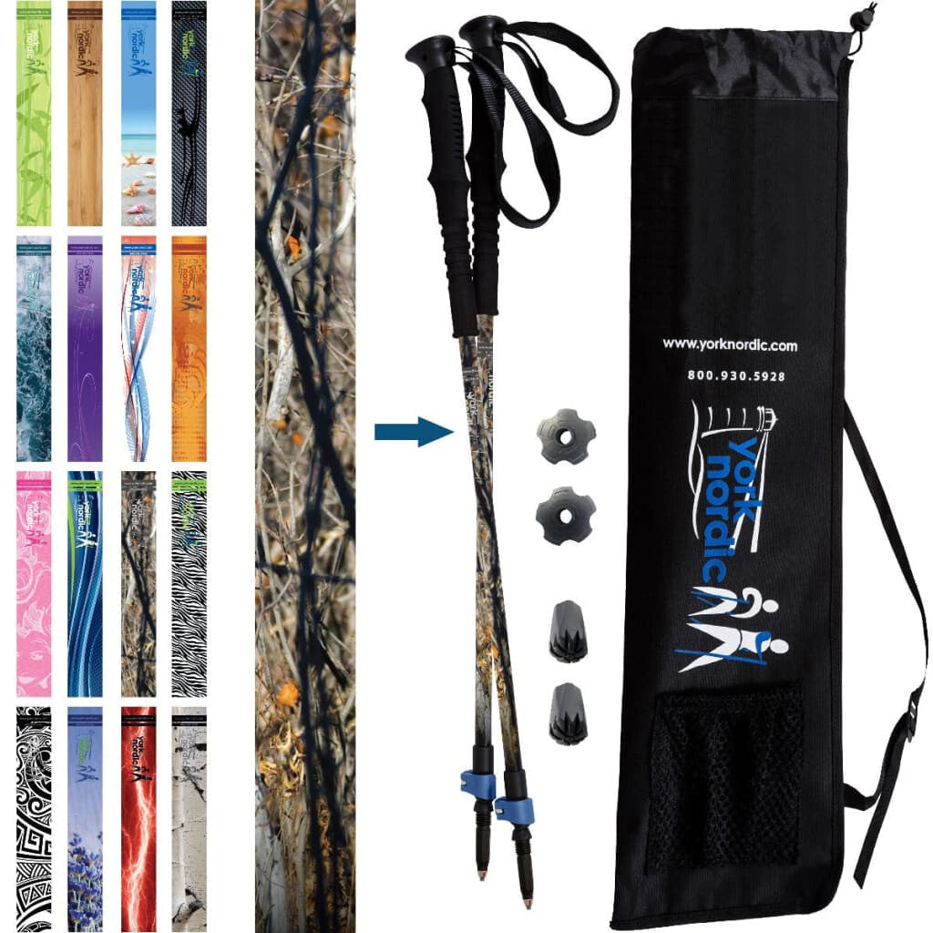 Camouflage Trekking Poles - 2 pack w-flip locks detachable feet and travel bag - For Heights up