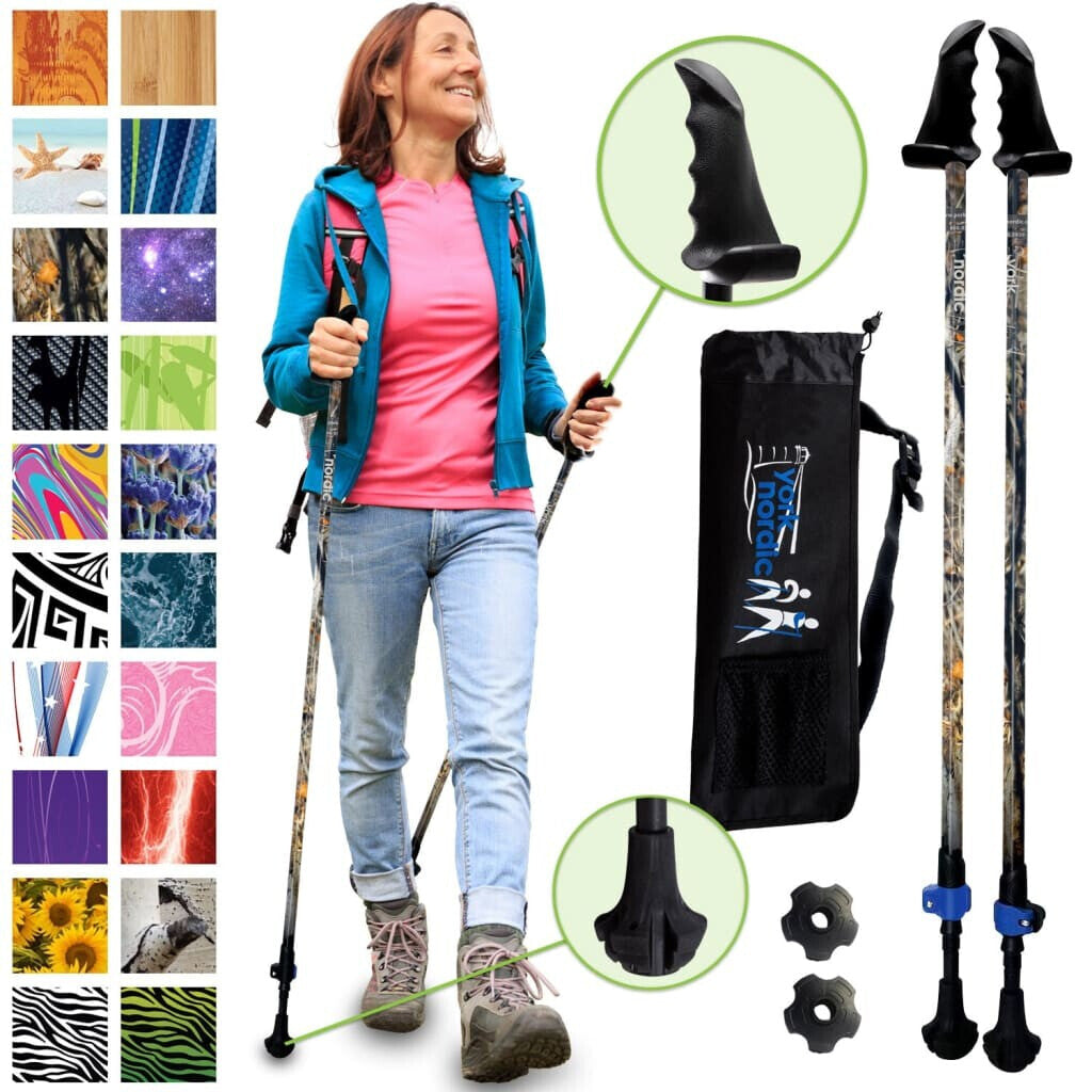 Camouflage Trekking Poles - 2 pack w-flip locks detachable feet and travel bag - For Heights up
