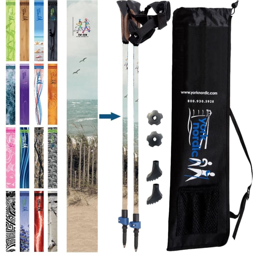 Official Nordic Walking Poles - True Glove Grip w-flip locks detachable feet and travel bag - pair
