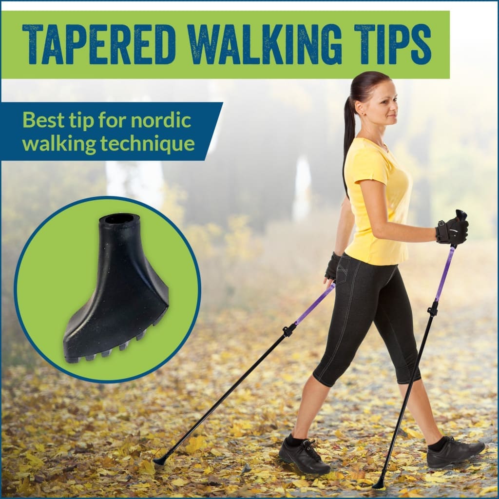 Combo Four Pack of Trekking Pole Replacement Tips- 2 Nordic Style Tapered and Extra Durable Round