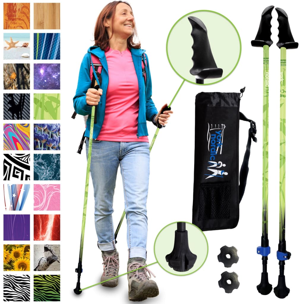 Green Zen Trekking Poles - 2 Pack w-flip locks detachable feet and travel bag - For Heights up