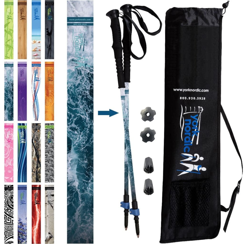 Ocean Design - Adjustable Walking Poles w-Rubber Feet and Travel Bag - Great for Hiking
