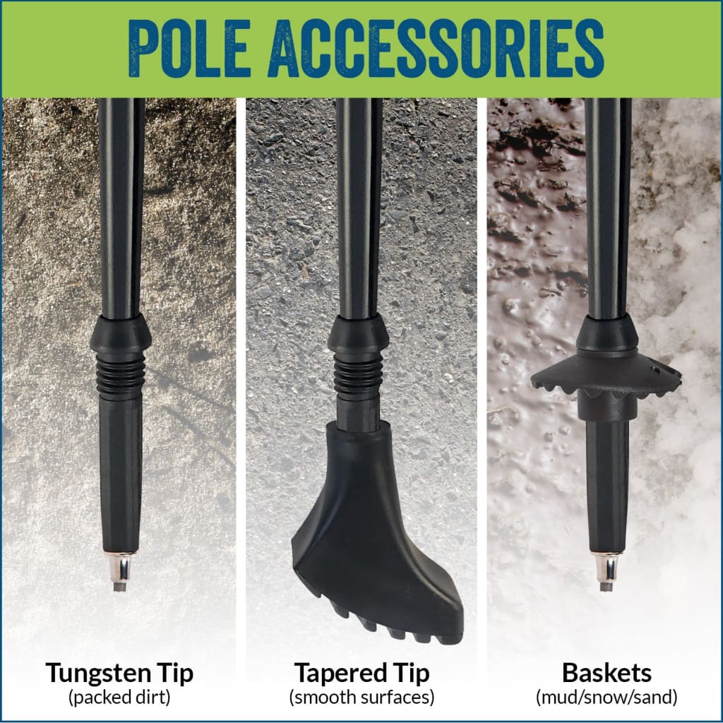 Official Nordic Walking Poles - True Glove Grip w-flip locks detachable feet and travel bag - pair