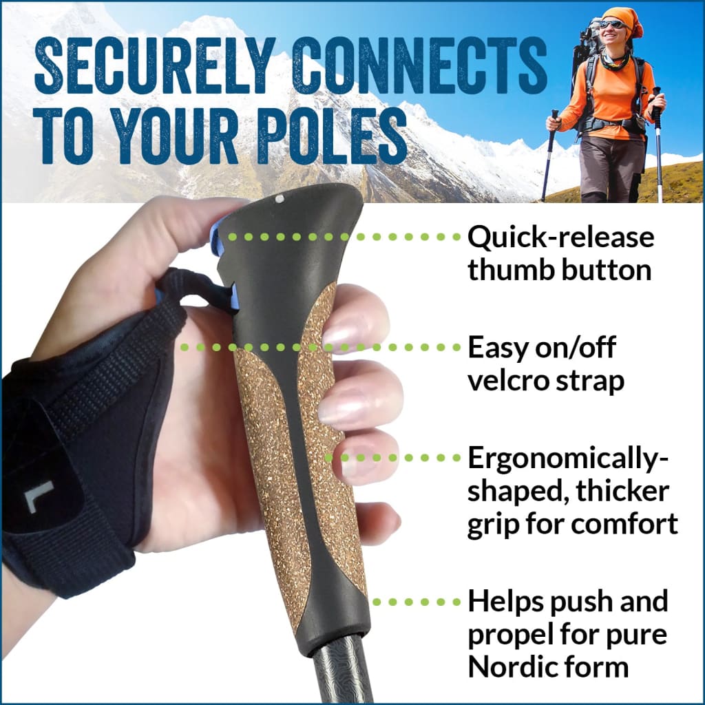 Official Nordic Walking Poles - True Glove Grip w-flip locks detachable feet and travel bag - pair