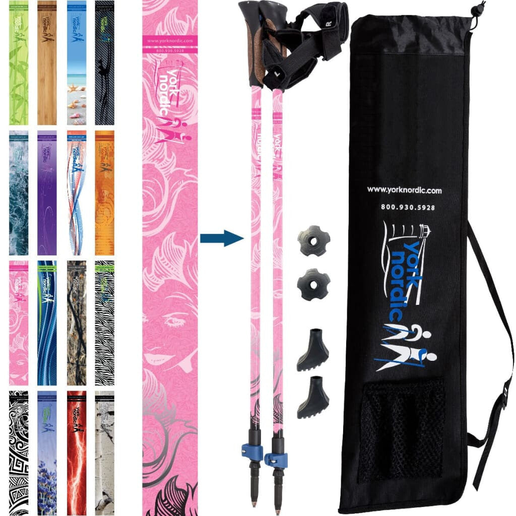 Pink Cure Series Hiking - Trekking - Walking Poles - 2 pack w-flip locks detachable feet and travel