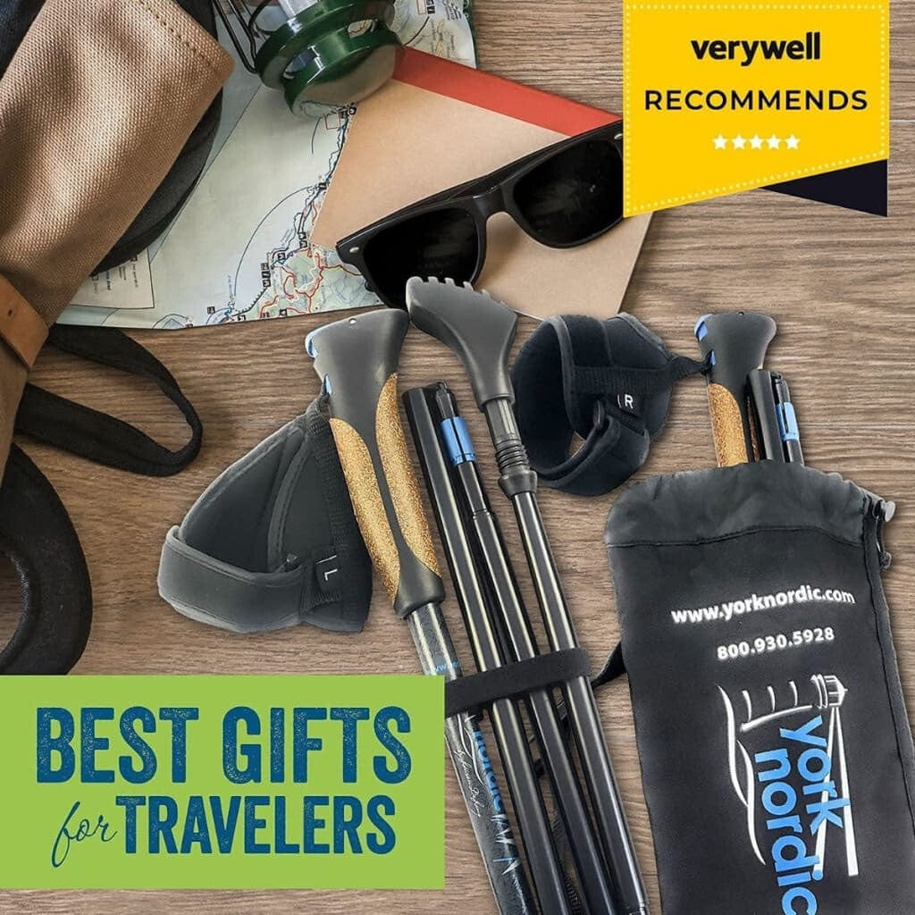 Travel Folding Walking & Hiking Poles - 13.5 in with Rubber Feet Baskets and Bag - Available 3