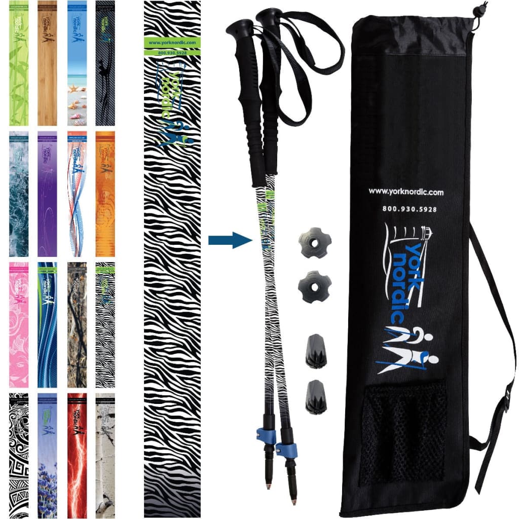 Zebra Trekking Poles - 2 pack with detachable feet and travel bag - For Heights up to 6’2”