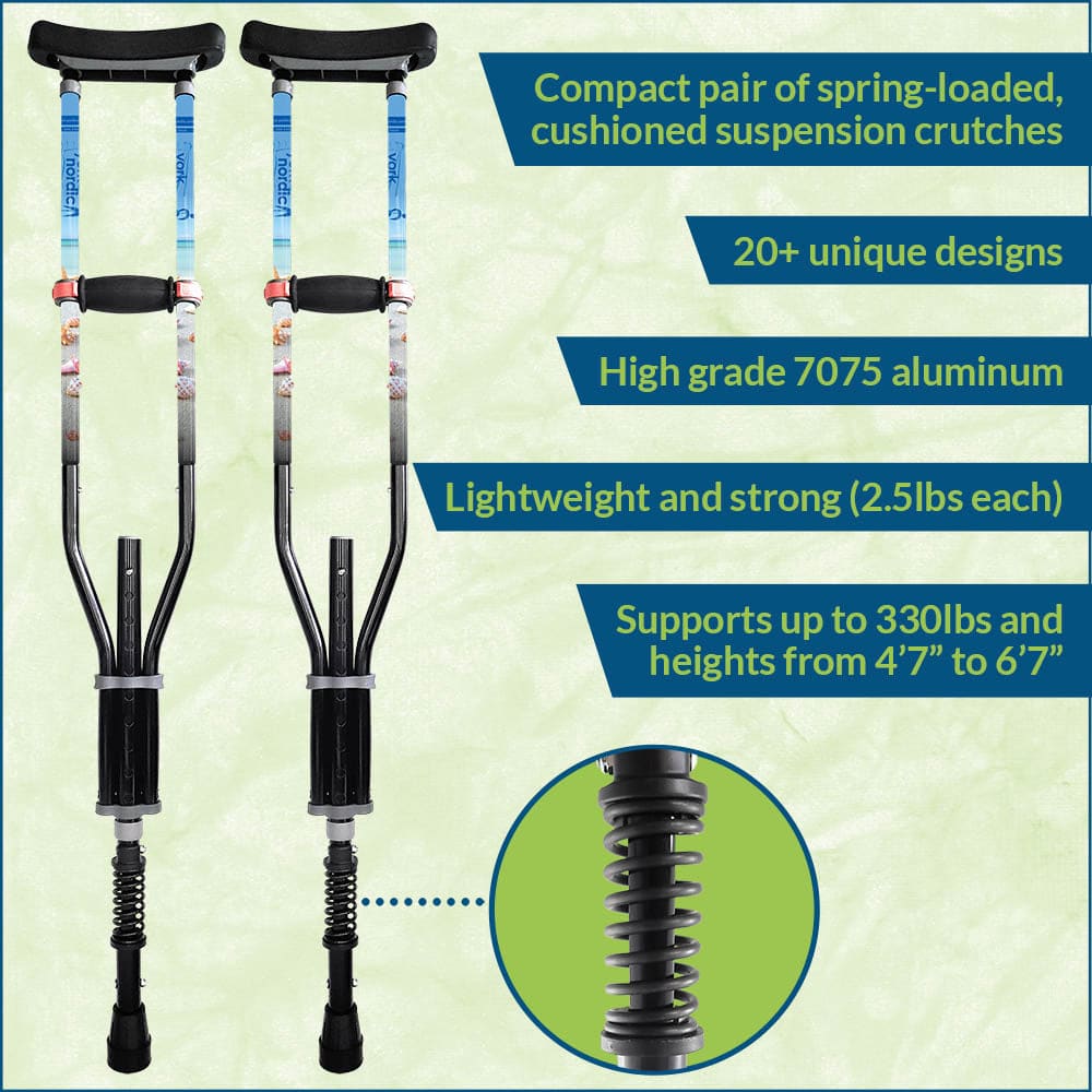 Adjustable Spring Cushion Crutches Perfect for Sports Injuries and Travel - Heights 4’7’’ to 6’6’’