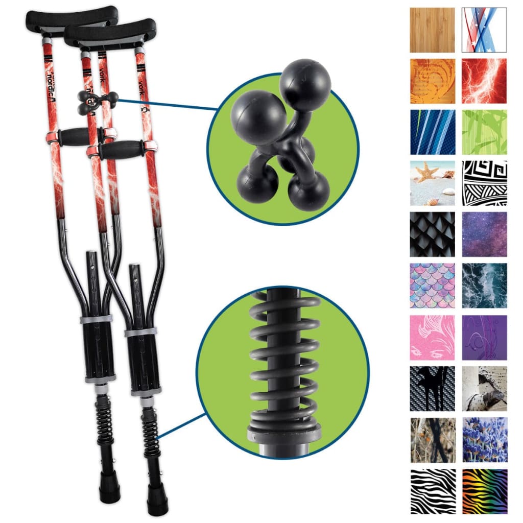 Adjustable Spring Cushion Crutches Perfect for Sports Injuries and Travel - Heights 4’7’’ to 6’6’’