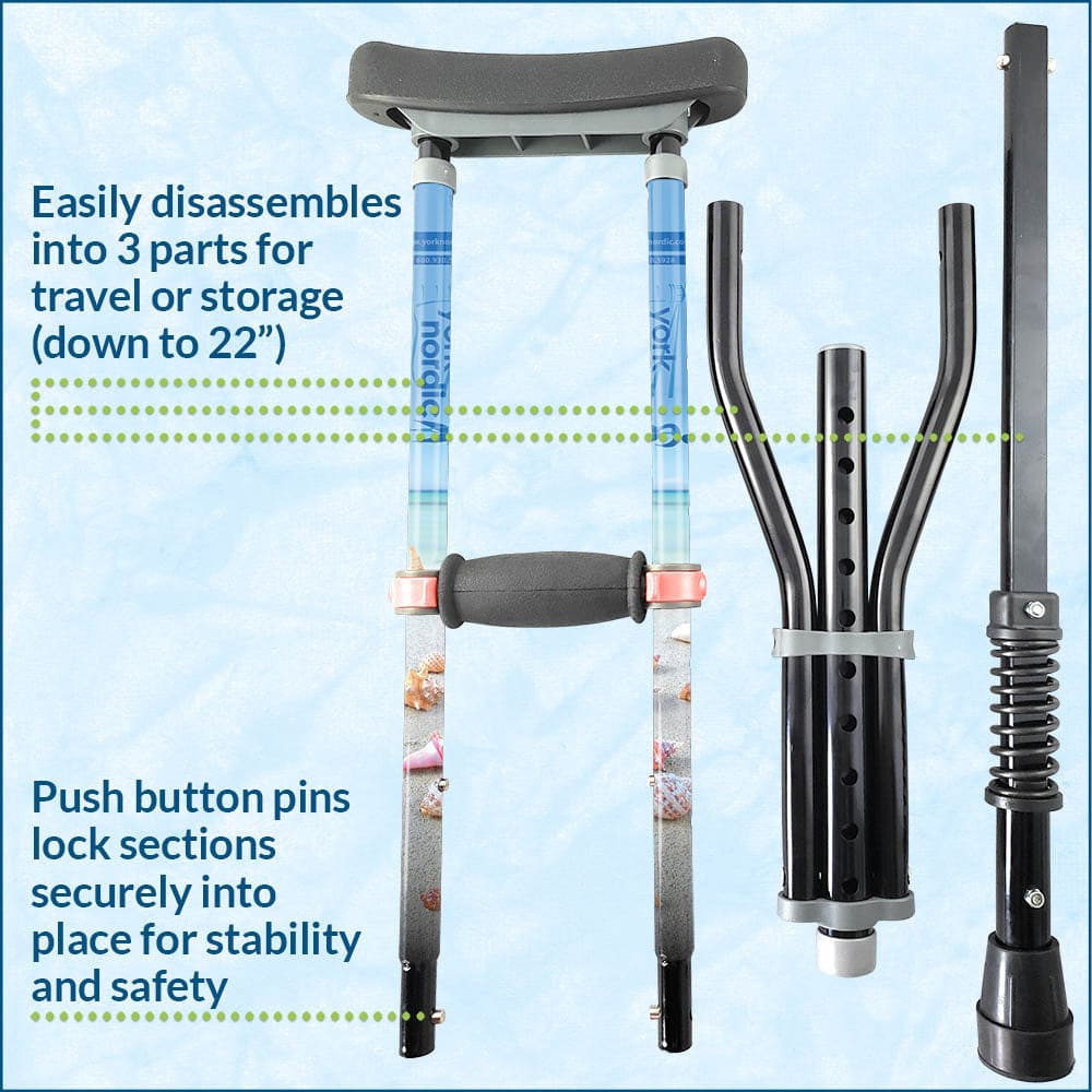 Adjustable Spring Cushion Crutches Perfect for Sports Injuries and Travel - Heights 4’7’’ to 6’6’’