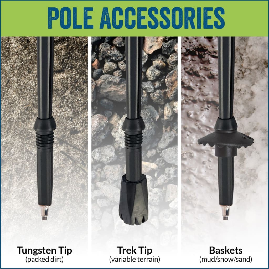 Gray ’Man Up’ Series Hiking Poles - 2 pack w - flip locks detachable feet and travel bag