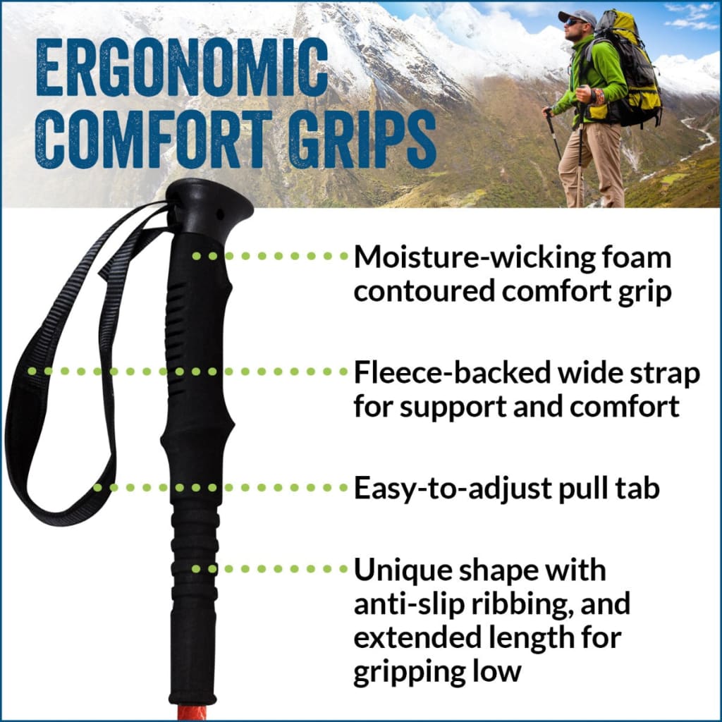 Orange Autumn Trekking Poles - 2 pack with detachable feet and travel bag For Heights up to 6’2”