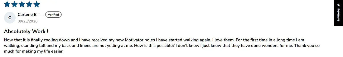 Screenshot of a Customer Review of Motivator Walking Poles