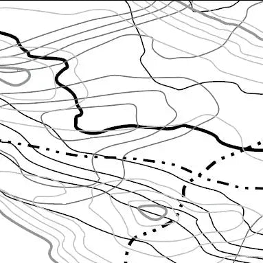 Black and gray contour map with dashed lines indicating elevation changes.