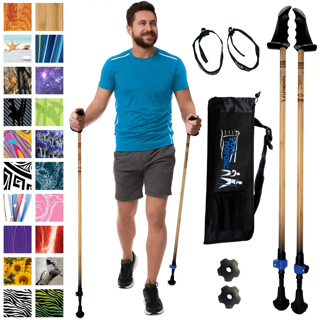 Man Holding Motivator Walking Poles and Design Images