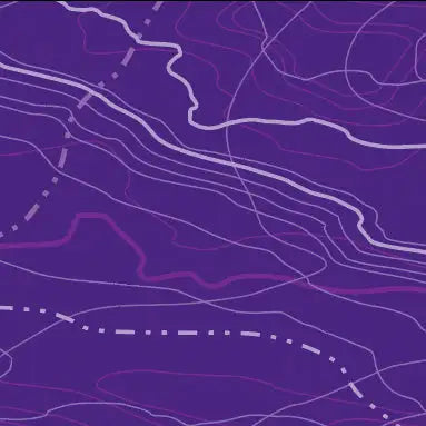 Purple topographic map with white and pink contour lines.