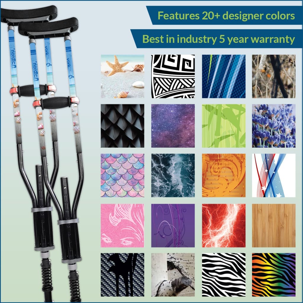 Adjustable Spring Cushion Crutches Perfect for Sports Injuries and Travel - Heights 4’7’’ to 6’6’’