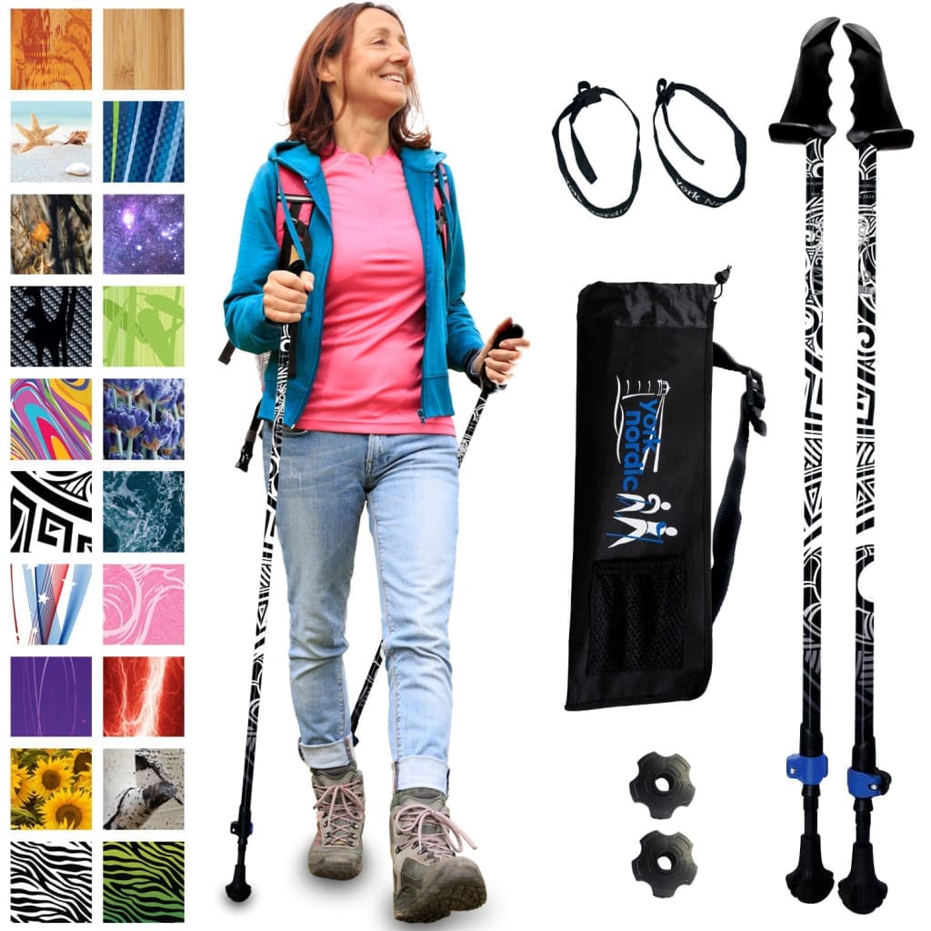 Black Maori Tattoo Hiking - Walking Poles w-flip locks detachable feet and travel bag - 2 poles