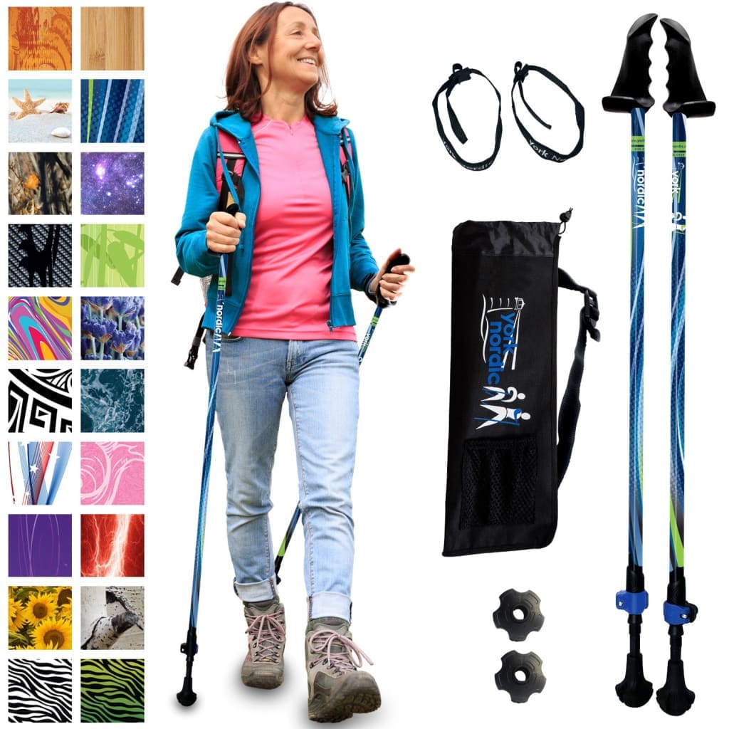 Blue Breeze Hiking & Walking Poles w-flip locks detachable feet and travel bag - pair - For Heights