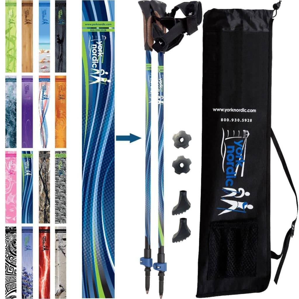 Official Nordic Walking Poles - True Glove Grip w-flip locks detachable feet and travel bag - pair