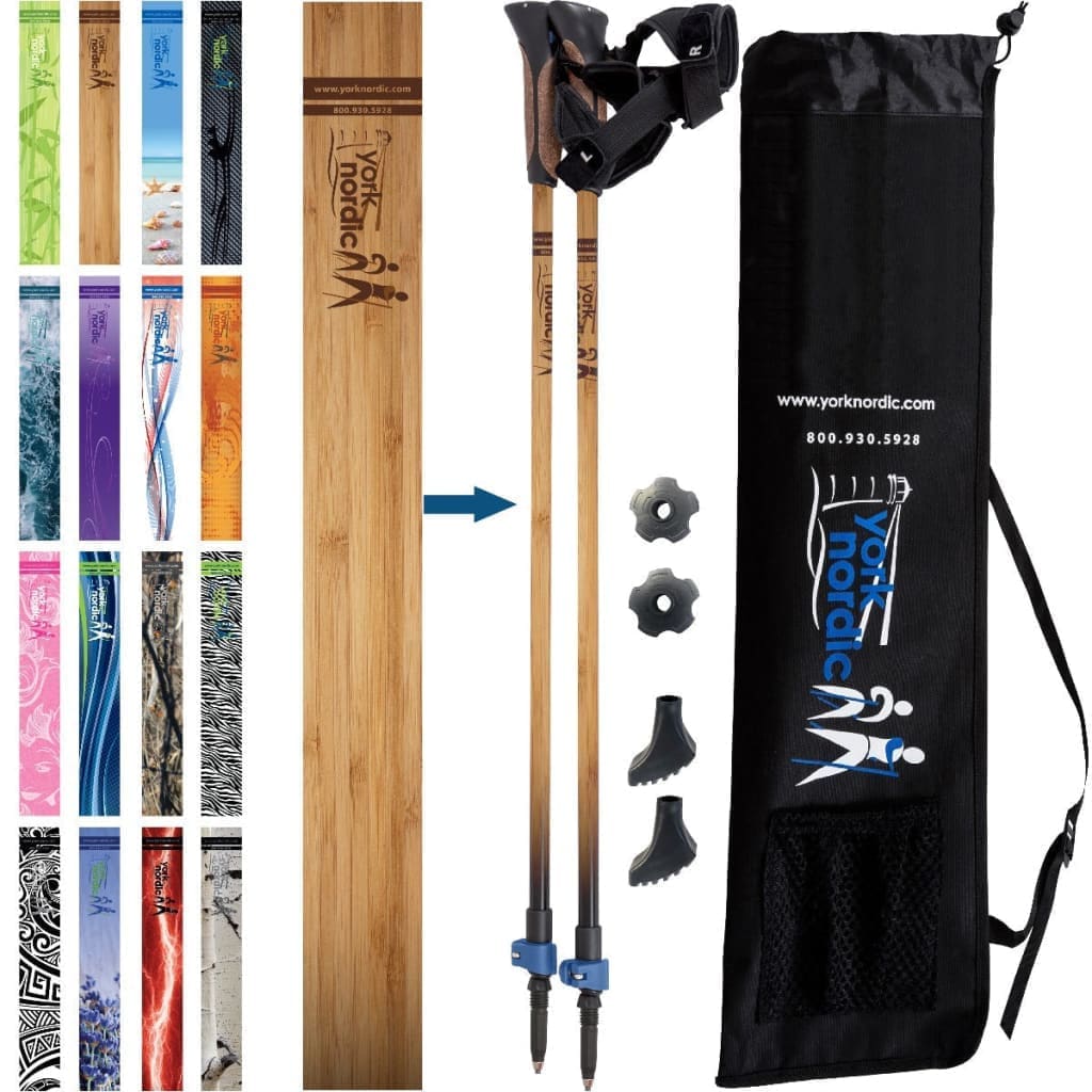 Official Nordic Walking Poles - True Glove Grip w-flip locks detachable feet and travel bag - pair