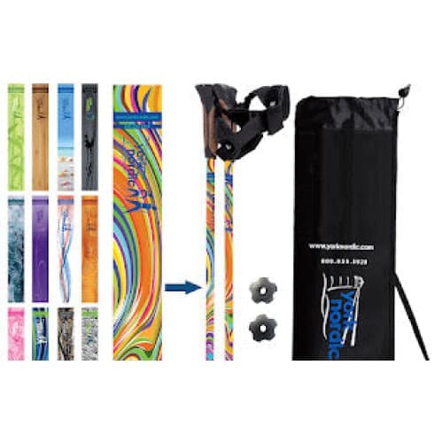 York Nordic Classic Hiking & Walking Poles - Grip w-flip locks detachable feet and travel bag