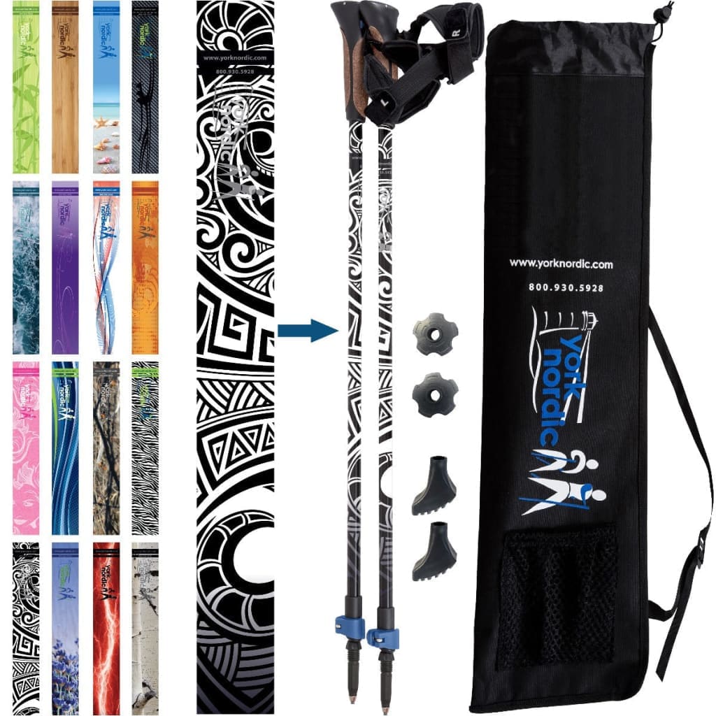 Official Nordic Walking Poles - True Glove Grip w-flip locks detachable feet and travel bag - pair