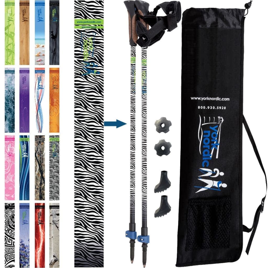 Official Nordic Walking Poles - True Glove Grip w-flip locks detachable feet and travel bag - pair