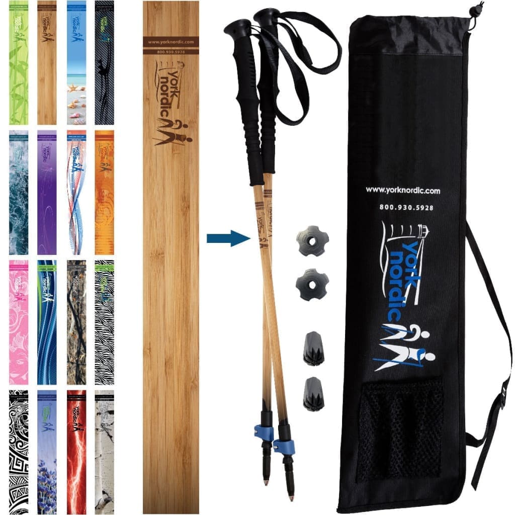 York Nordic Classic Hiking & Walking Poles - Hiking/Trekking Grip w-flip locks detachable feet