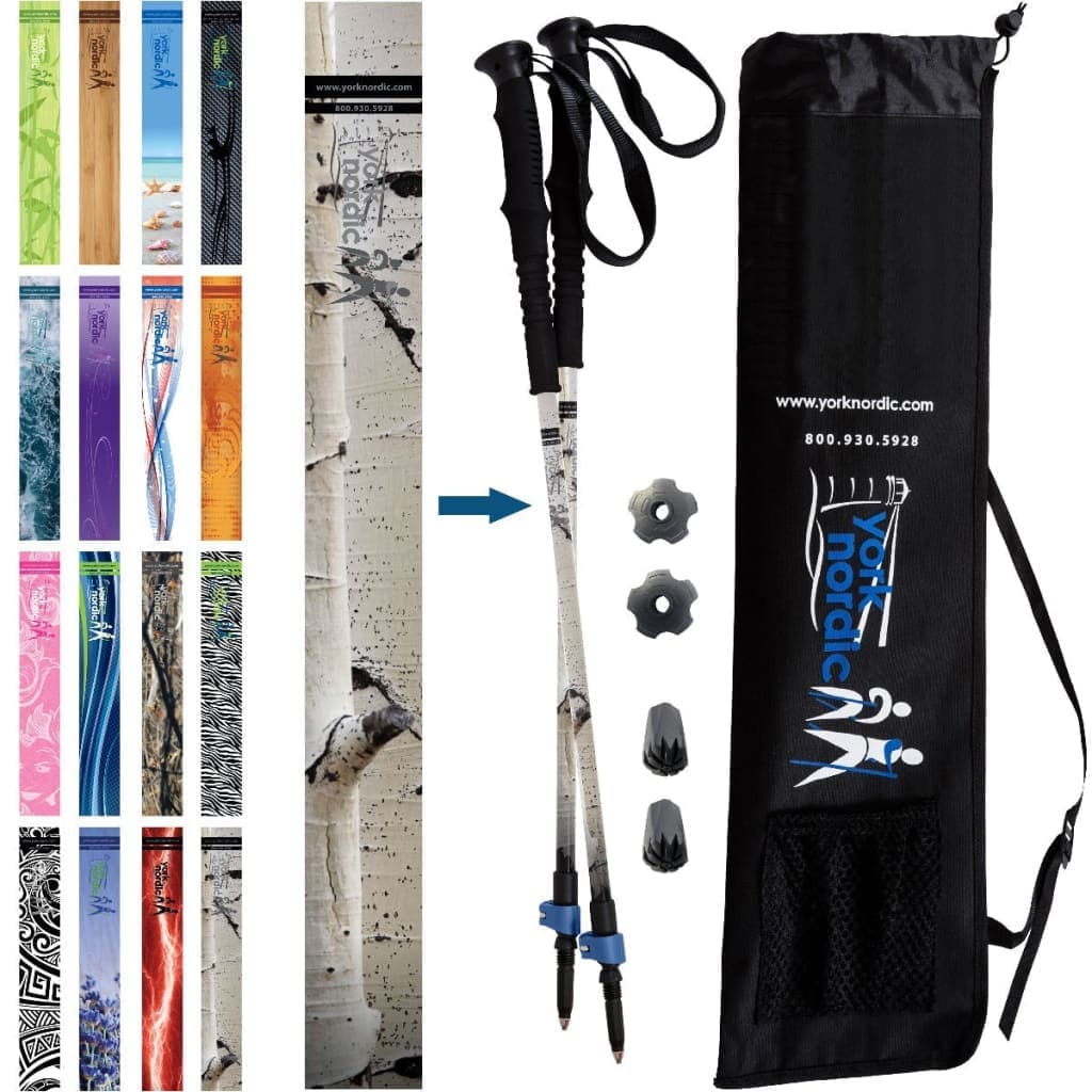 York Nordic Classic Hiking & Walking Poles - Hiking/Trekking Grip w-flip locks detachable feet