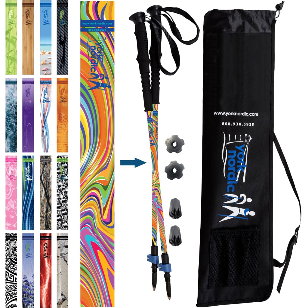 York Nordic Classic Hiking & Walking Poles - Hiking/Trekking Grip w-flip locks detachable feet