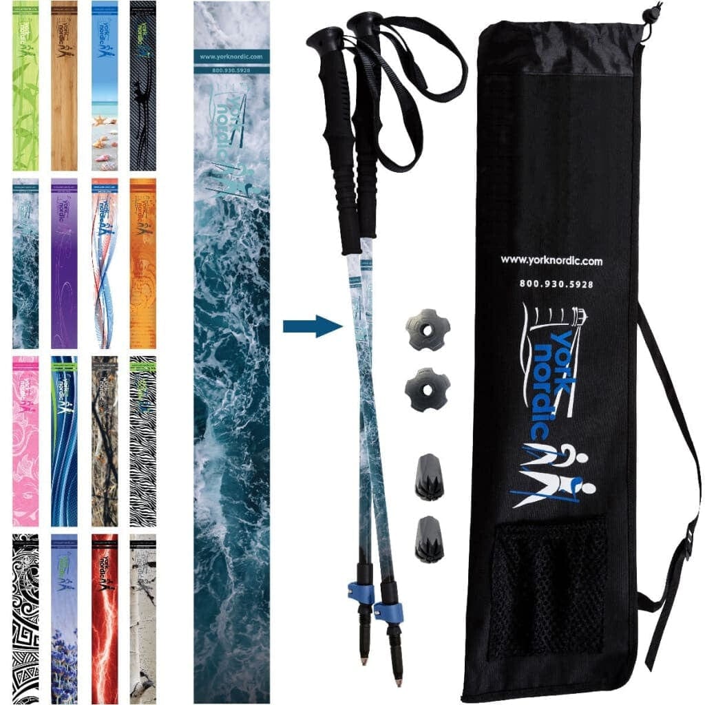 York Nordic Classic Hiking & Walking Poles - Hiking/Trekking Grip w-flip locks detachable feet