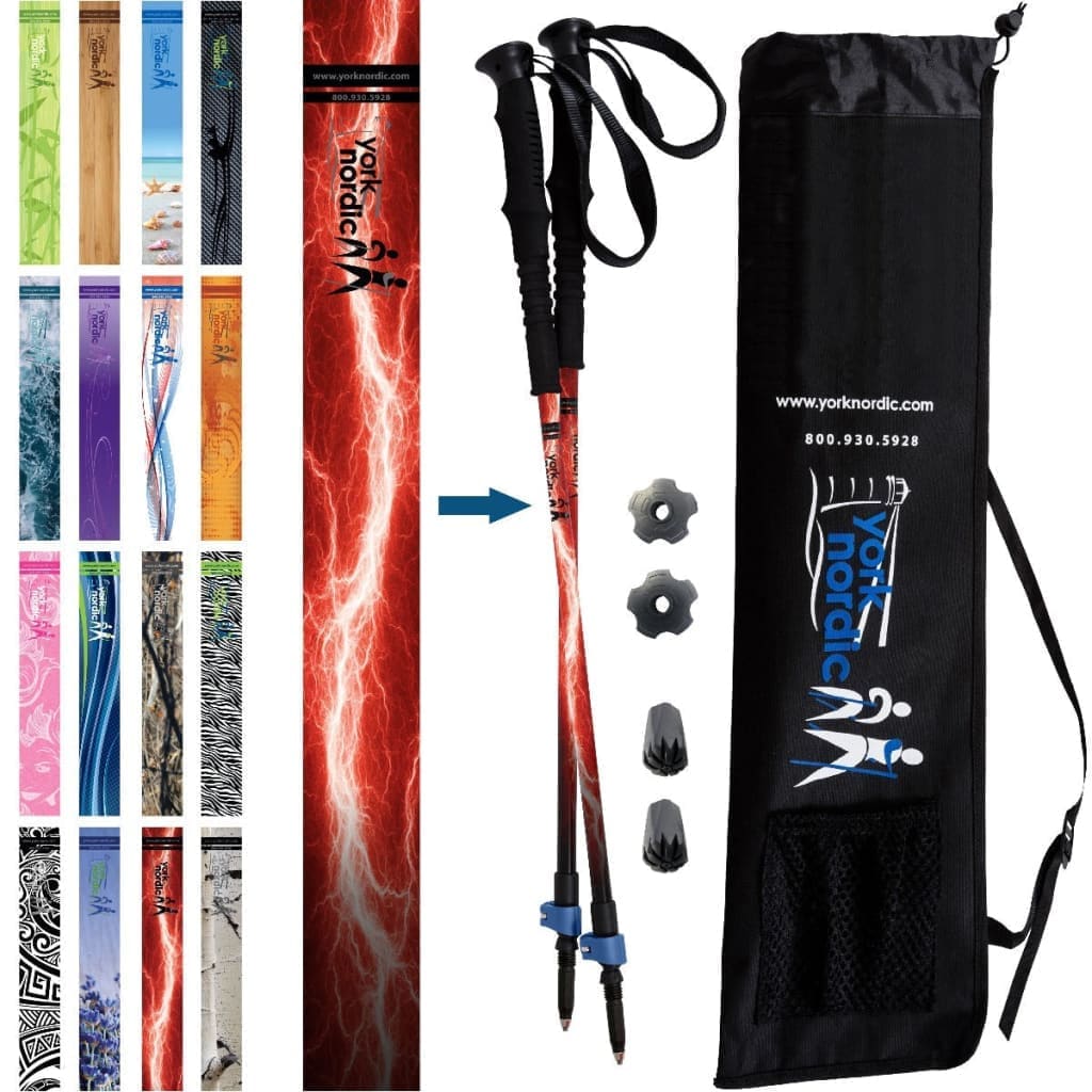 York Nordic Classic Hiking & Walking Poles - Hiking/Trekking Grip w-flip locks detachable feet