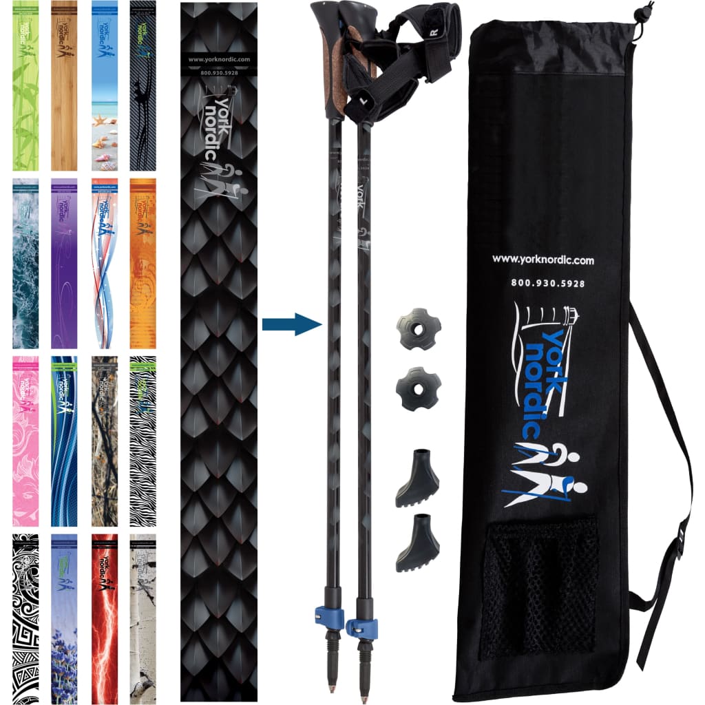 Dragon Scales Hiking & Walking Poles w-flip locks detachable feet and travel bag - pair - Nordic -
