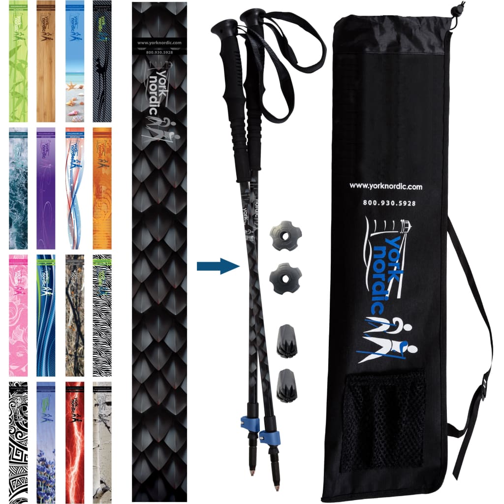 Dragon Scales Hiking & Walking Poles w-flip locks detachable feet and travel bag - pair -
