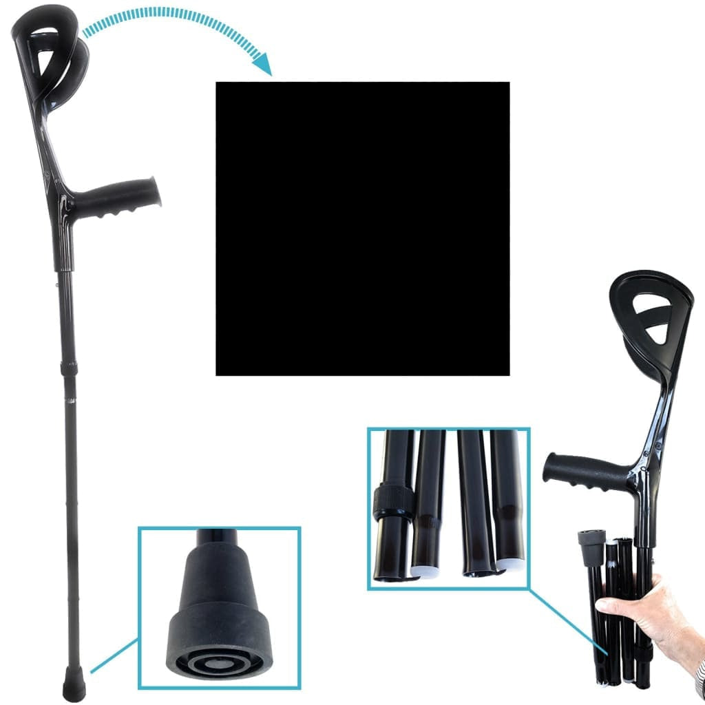 Folding Traveler Forearm Crutches (Sold as a PAIR) - 5’4’ to 5’8’ / Just Black