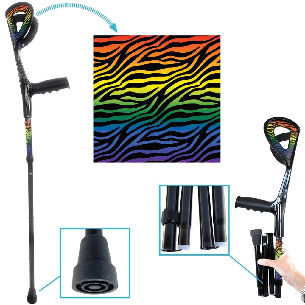 Folding Traveler Forearm Crutches (Sold as a PAIR) - 5’4’ to 5’8’ / Zebra Rainbow