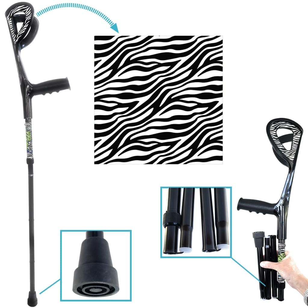 Folding Traveler Forearm Crutches (Sold as a PAIR) - Zebra - Black & White