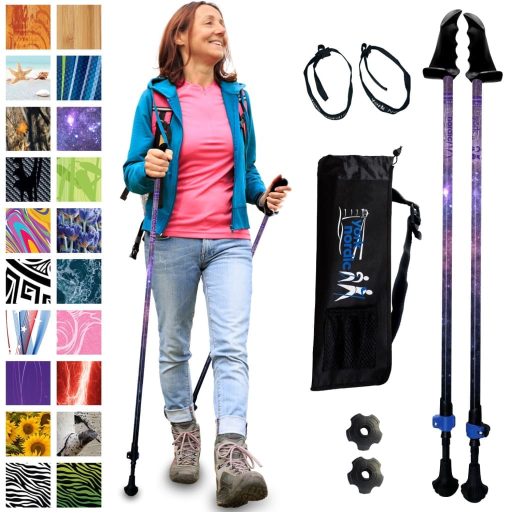 Galaxy Hiking & Walking Poles w-flip locks detachable feet and travel bag - pair - For Heights up