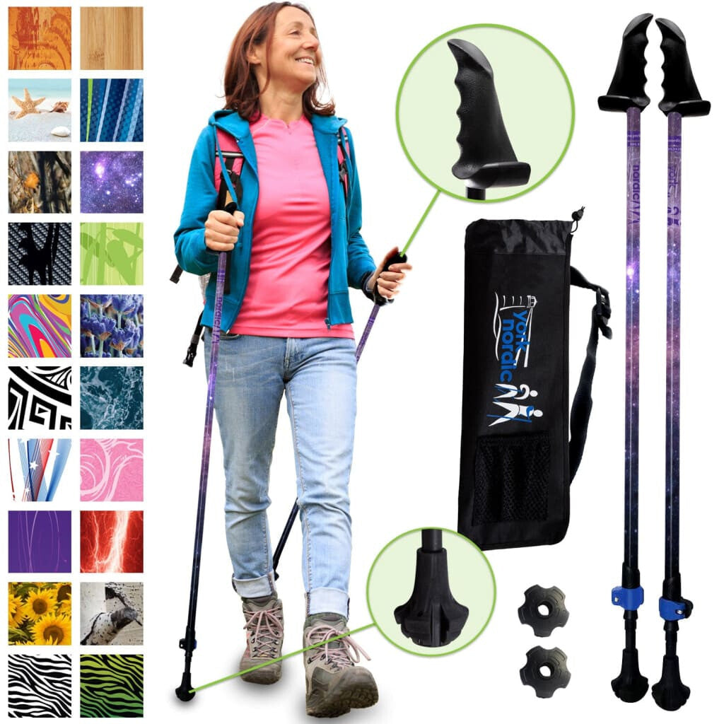 Galaxy Hiking & Walking Poles w-flip locks detachable feet and travel bag - pair - For Heights up