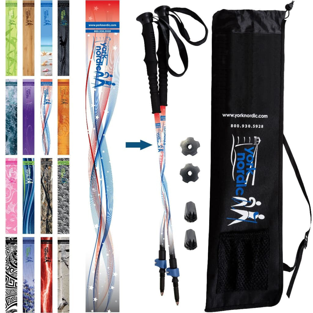 GO USA Walking Poles - Stars & Stripes Design - Choice of Grips - 2 poles Tips Bag - For Heights up
