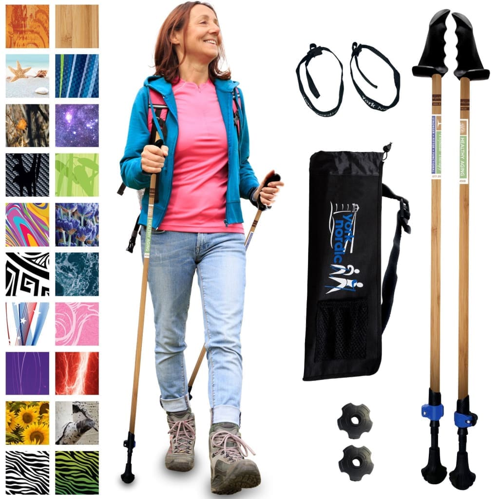 Healthy Aging Physical Therapy Walking Poles - Bamboo Design - Motivator Grip - 2 Tips & Bag