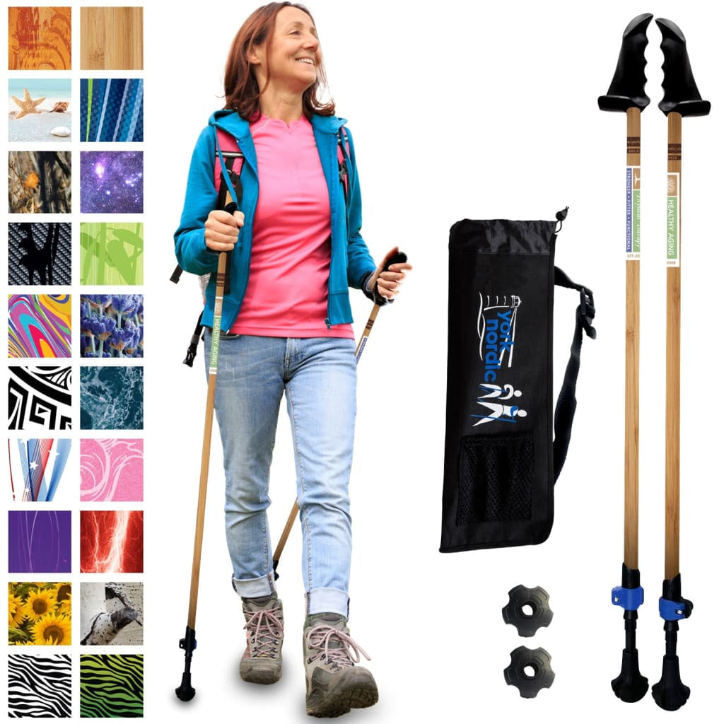 Healthy Aging Physical Therapy Walking Poles - Bamboo Design - Motivator Grip - 2 Tips & Bag
